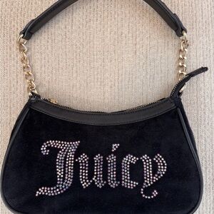 Juicy Couture Rhinestone Obsession Shoulder Bag Women Black Velvet Liquorice